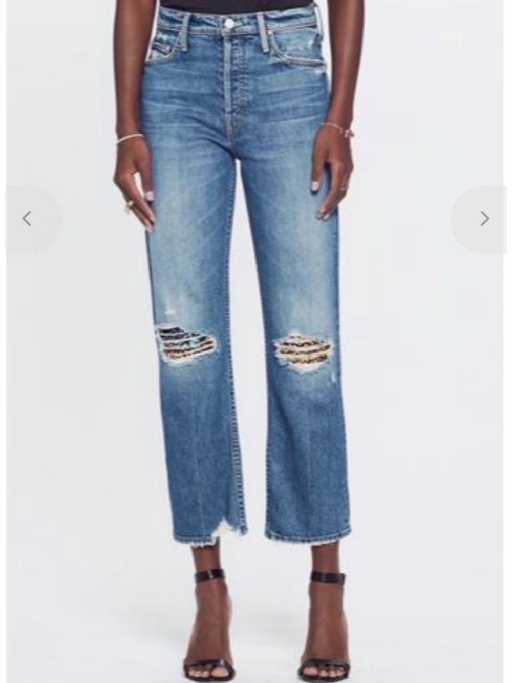MOTHER Women's The Tomcat Blue Straight-Leg Jeans with Knee Patch Detail